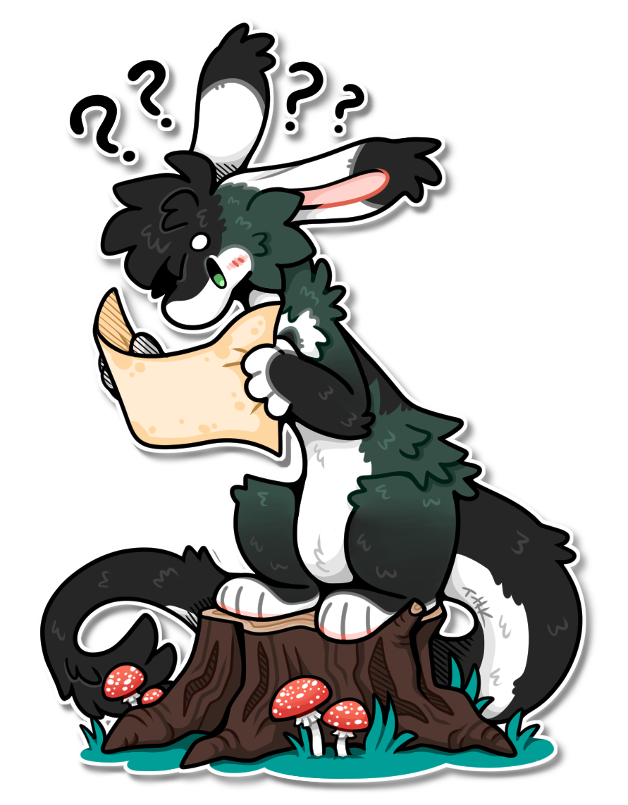 an illustration of Tux, a muted green, black, and white noodle-shaped critter, perched on a stump and staring perplexed at a map